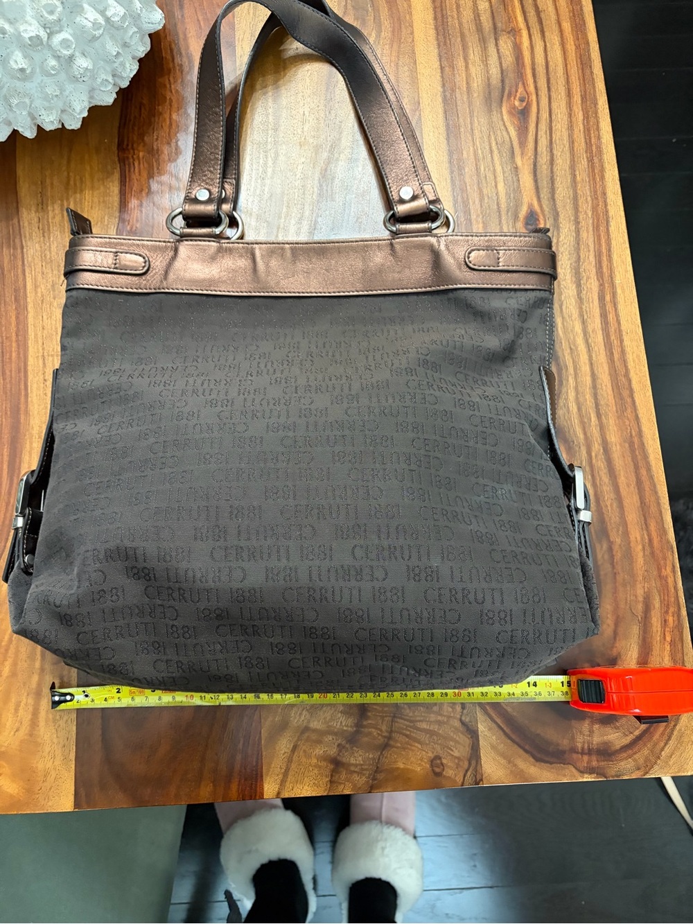 Cerruti 1881 Dark Brown Canvas Messenger Tote with Leather Trim made in Italy 🇮🇹